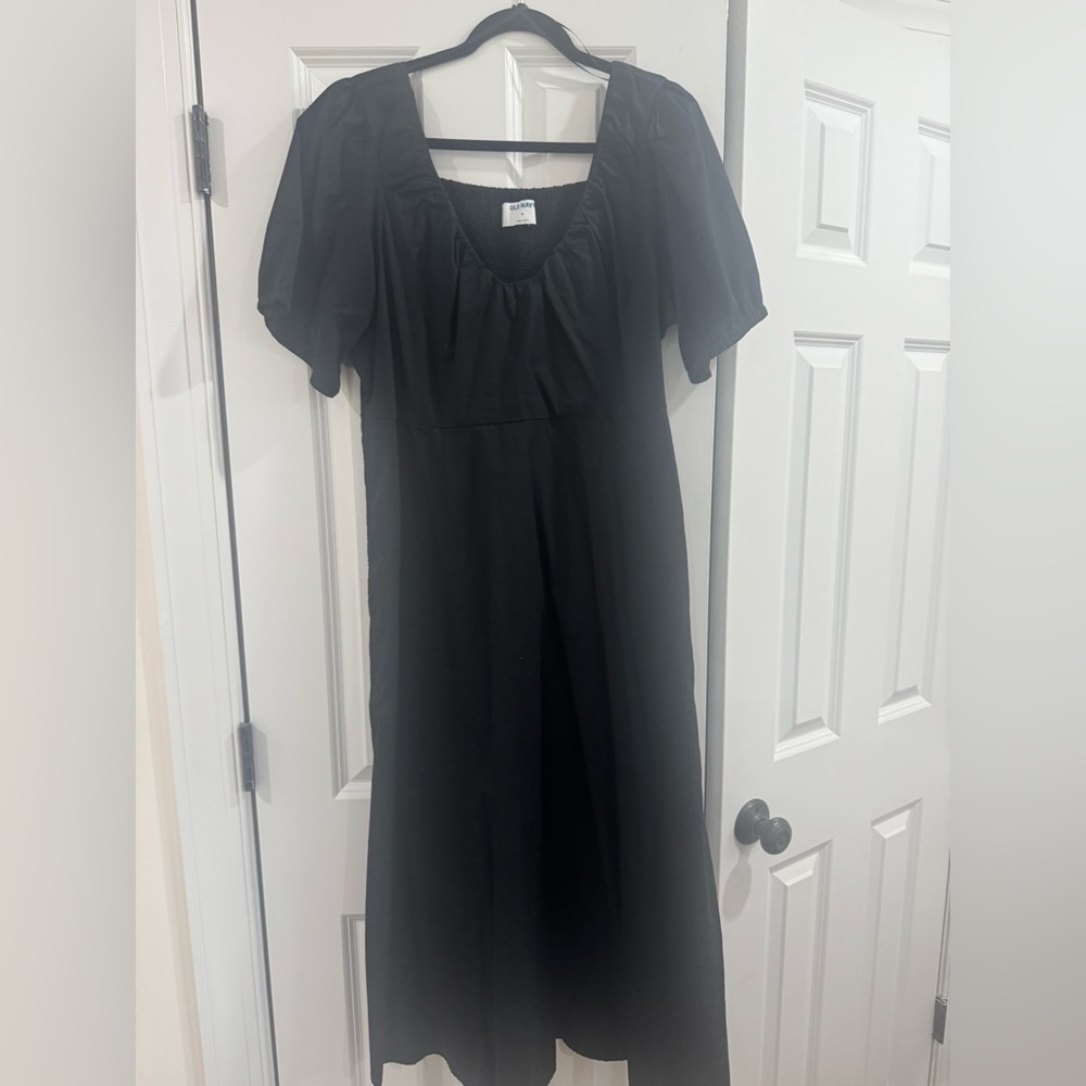Elegant Black Puff Sleeve Cotton Sundress